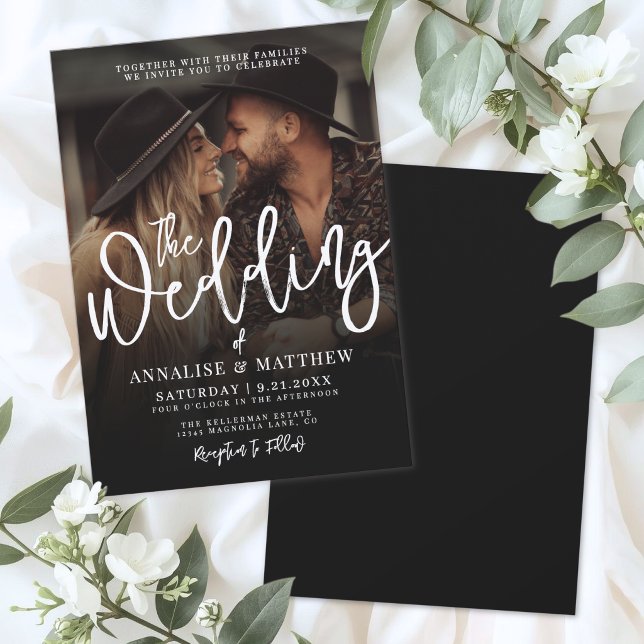 Simple Black And White Overlay Photo Wedding Einladung (Simple Black And White Overlay Photo Invitation)