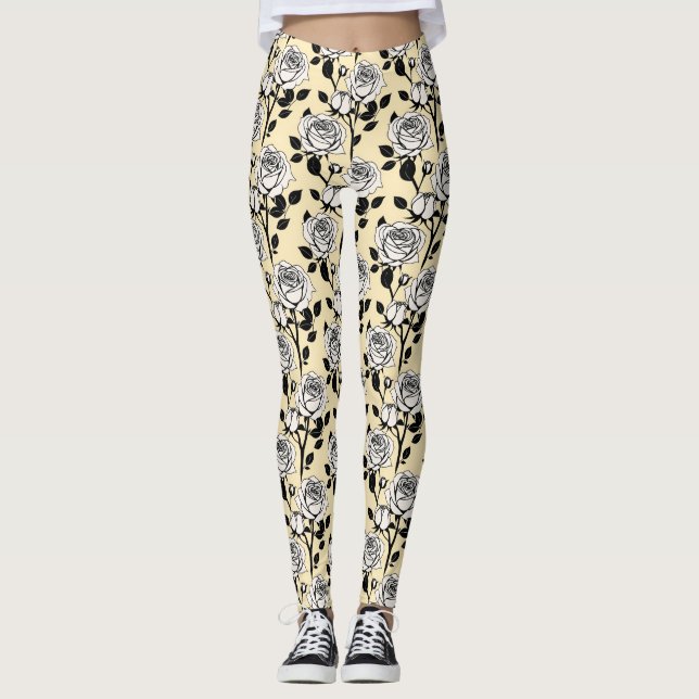 Simple Black And White Roses In A Graphic Style  Leggings (Vorderseite)