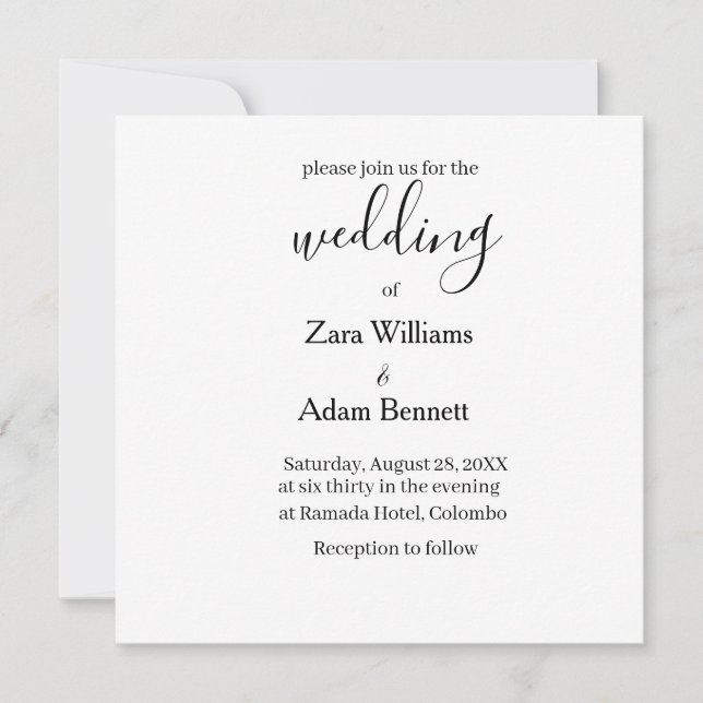 Simple black and white wedding invitation einladung (Vorderseite)