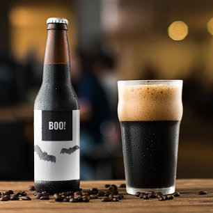 Simple Black Boo Happy Halloween Bierflaschenetikett