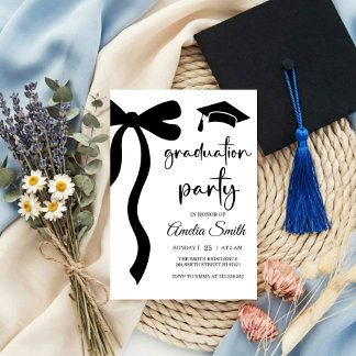 Simple  Black Bow graduation party invitation Einladung
