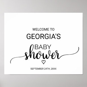 Simple Black Calligraphy Baby Dusche Willkommen Poster