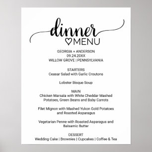 Simple Black Calligraphy Dinner Menu Sign Poster