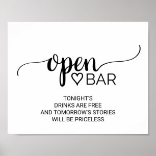 Simple Black Calligraphy Open Bar Sign Poster