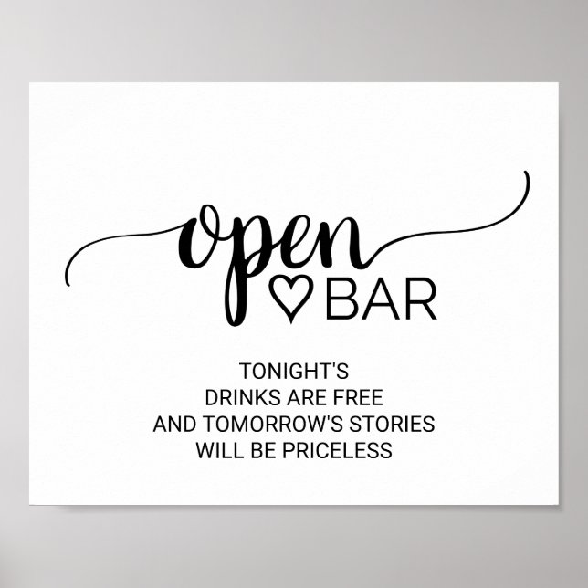 Simple Black Calligraphy Open Bar Sign Poster (Vorne)