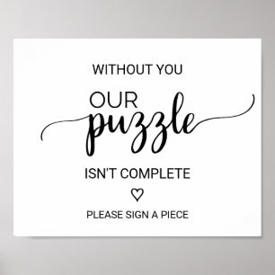 Simple Black Calligraphy Puzzle Guestbook Sign Poster