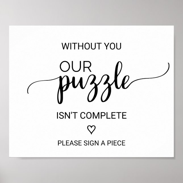 Simple Black Calligraphy Puzzle Guestbook Sign Poster (Vorne)