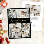 Simple Black Gold 5 Foto Collage Weihnachten<br><div class="desc">Einfache, elegante Kalligrafie Schwarz und Gold 5 Foto Collage Frohe Weihnachts Script Holiday Card. Dieses festliche, minimalistische, skurrile 5 (5) Foto Feiertagskarte Template verfügt über eine hübsche Gitter Foto Collage und sagt "Frohe Weihnachten"! Der "Frohe Weihnachten"-Grußtext ist in einer schönen Hand geschrieben Wirble Swash-Schwanz-Schriftart-Typ in Gold auf schwarzem Hintergrund. Auf...</div>