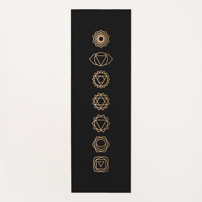Simple Black Gold 7 Chakras Black Yogamatte (Vorderseite)