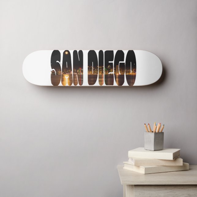 Simple Black Gold City Skyline San Diego Skateboard (Wandkunst (Horz))