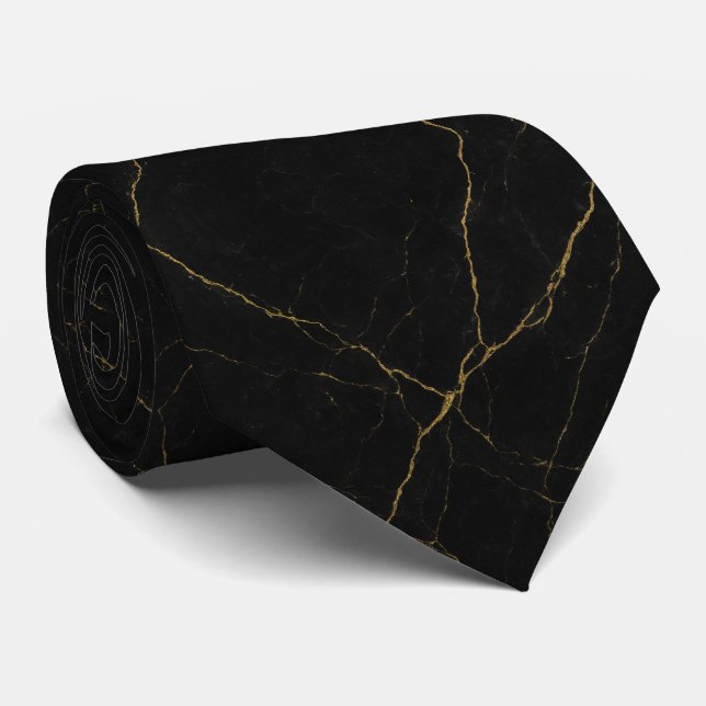 Simple Black Marble Texture with Subtle Gold Veins Krawatte (Gerollt)