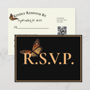 Simple Black Monarch Butterfly QRC UAWG RSVP Karte