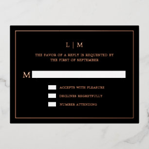 Simple Black Monogram Elegant Wedding UAWG Folie Einladungspostkarte