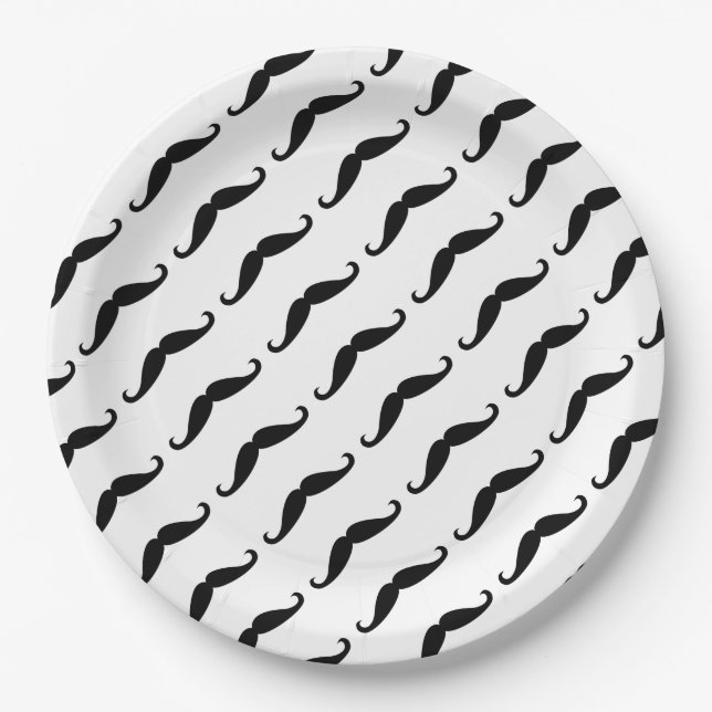 Simple Black mustache pattern on white moustache  Pappteller (Vorderseite)