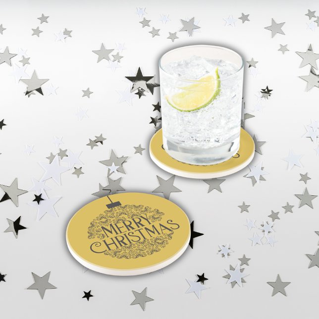 Simple Black on Gold Frohe Weihnachten | Sandstein Getränkeuntersetzer (Von Creator hochgeladen)