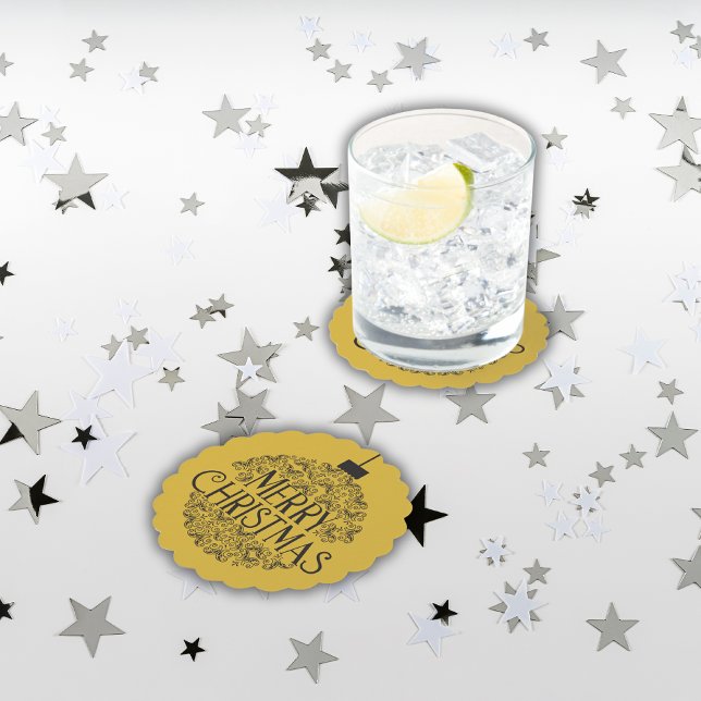 Simple Black on Gold Frohe Weihnachten | Untersetzer (Von Creator hochgeladen)