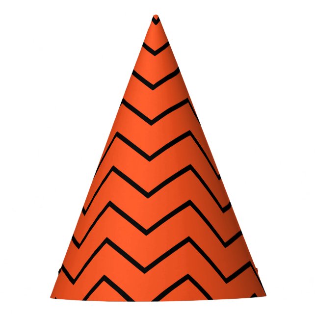 Simple Black Orange Zigzag Birthday Partyhütchen (Vorderseite)