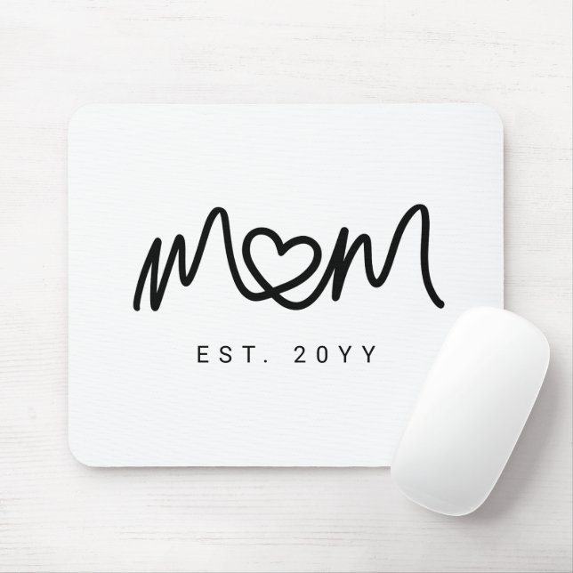 Simple Black Script Heart Mother Mom Established Mousepad (Mit Mouse)
