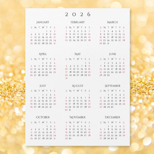 Simple Black White 2026 New Year Magnetic Calendar Magnetkarte (Simple Black White 2026 New Year Magnetic Calendar)