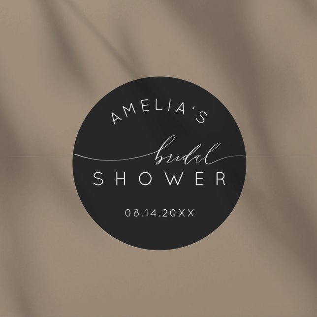 Simple Black & White Bridal Shower Runder Aufkleber (Von Creator hochgeladen)