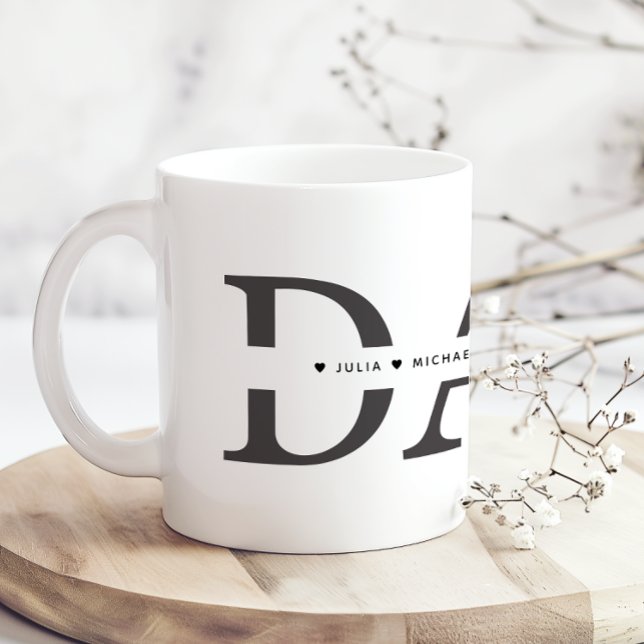 Simple Black White Dad Add Names Kaffeetasse (Von Creator hochgeladen)