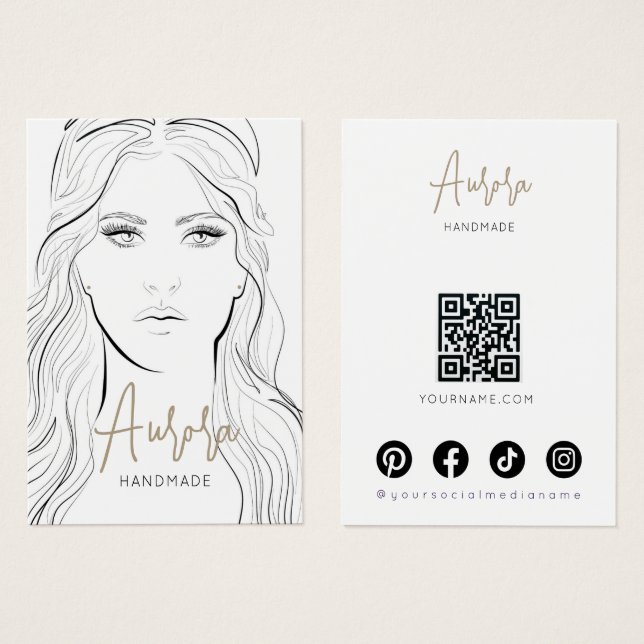 Simple Black White Girl Drawing Jewelry Display (Vorne & Hinten)