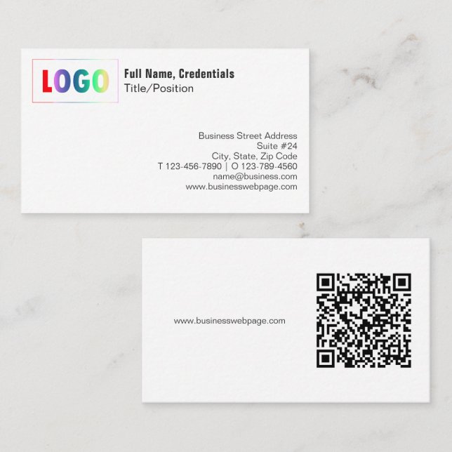 Simple Black, White Logo and QR Code Business Card Visitenkarte (Vorne/Hinten)