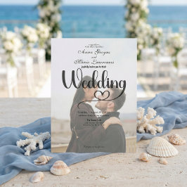 Simple Black White Overlay Photo Wedding Einladung