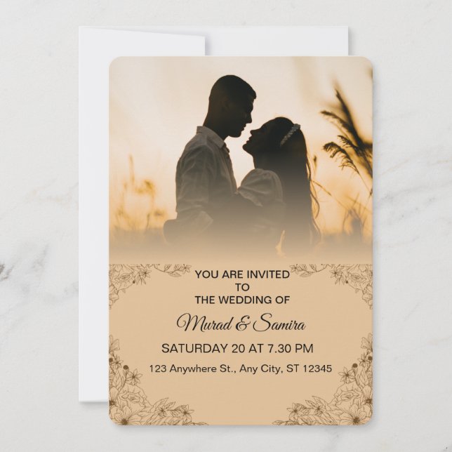 Simple Black & White Overlay Photo Wedding Invitat Einladung (Vorderseite)