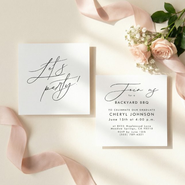 Simple Black White Party Invitation Enclosure Card Begleitkarte (Von Creator hochgeladen)