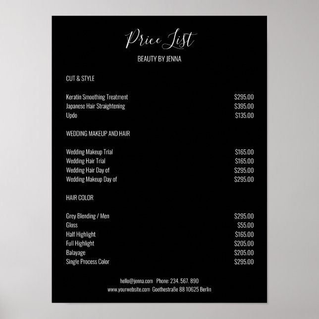 Simple  Black White Preislisten Poster (Vorne)