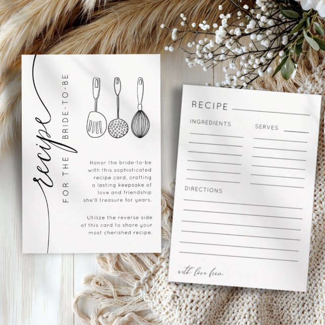 Simple Black & White Recipe Bridal Shower Begleitkarte (Von Creator hochgeladen)