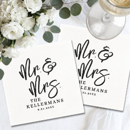 Simple Black White Script Wedding Serviette