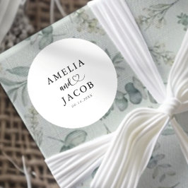 Simple Black & White Wedding  Runder Aufkleber