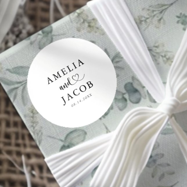 Simple Black & White Wedding  Runder Aufkleber (Von Creator hochgeladen)