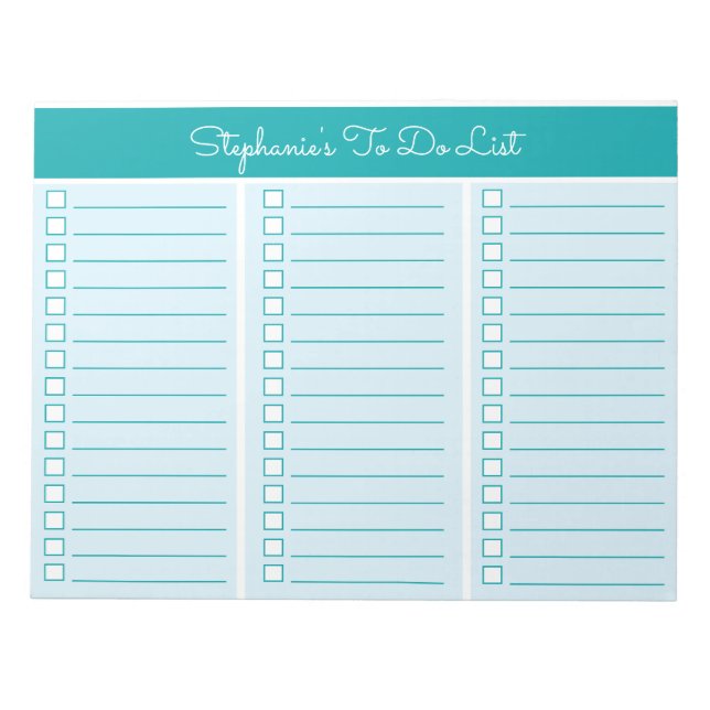 Simple Blocks Teal 8.5x11 Three Column Checklist Notizblock (Vorderseite)