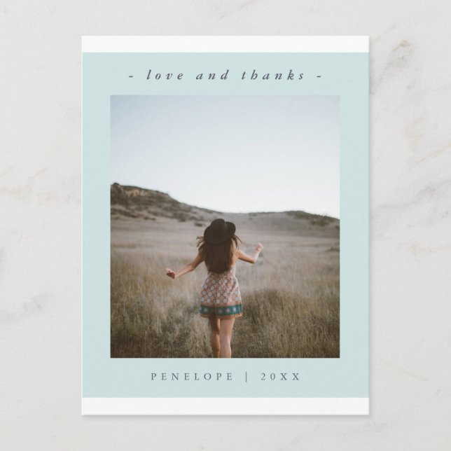 Simple Blue Abschluss Vielen Dank Foto Postkarte (Vorderseite)