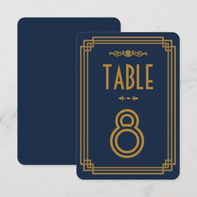 Simple Blue Art Deco Hochzeiten Tischnummern (Vorne/Hinten)