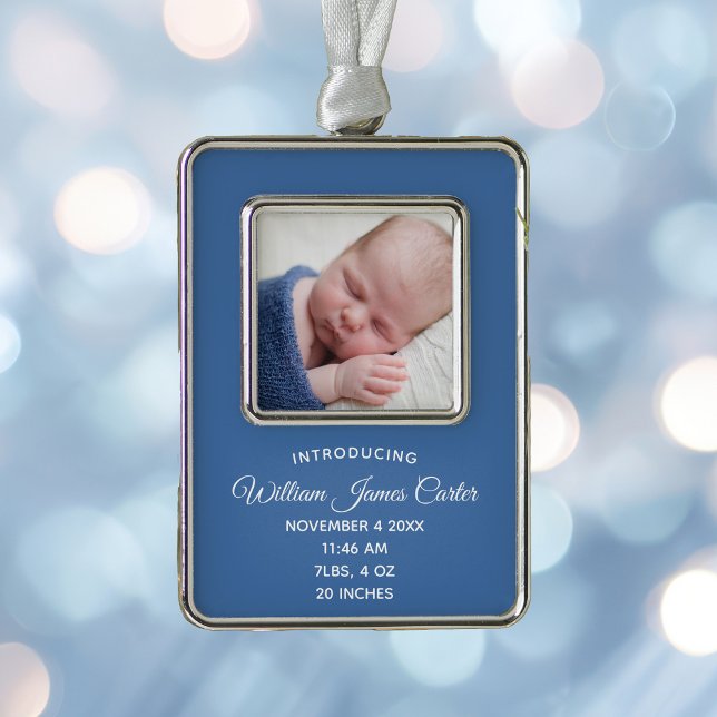 Simple Blue Baby Boy Neugeborenes Foto Keepake Ges Rahmen-Ornament Silber (Von Creator hochgeladen)