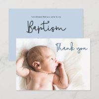 Simple Blue Baptisse Baby Foto Dankeschön Karte