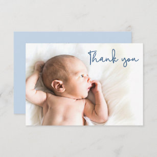 Simple Blue Baptisse Baby Foto Dankeschön Karte