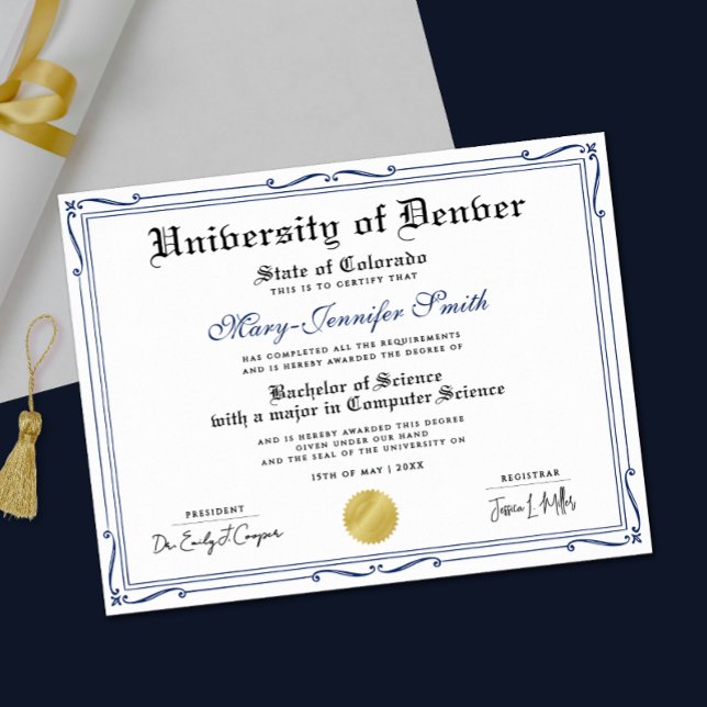 Simple Blue Black School Grad Authentic Diploma Poster (Von Creator hochgeladen)