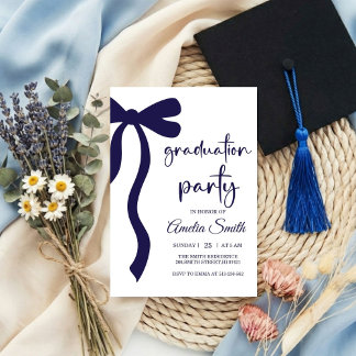 Simple  Blue Bow graduation party invitation Einladung