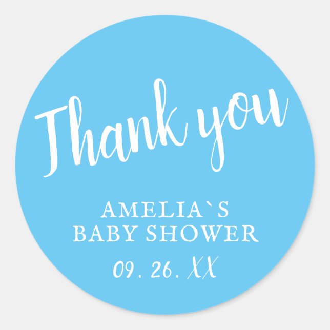 Simple Blue Boy Baby Dusche Danke Sticker (Vorderseite)