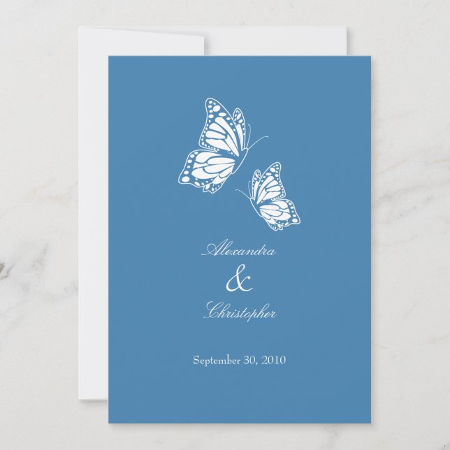 Simple Blue Butterflies Hochzeitserklärung Einladung (Vorderseite)