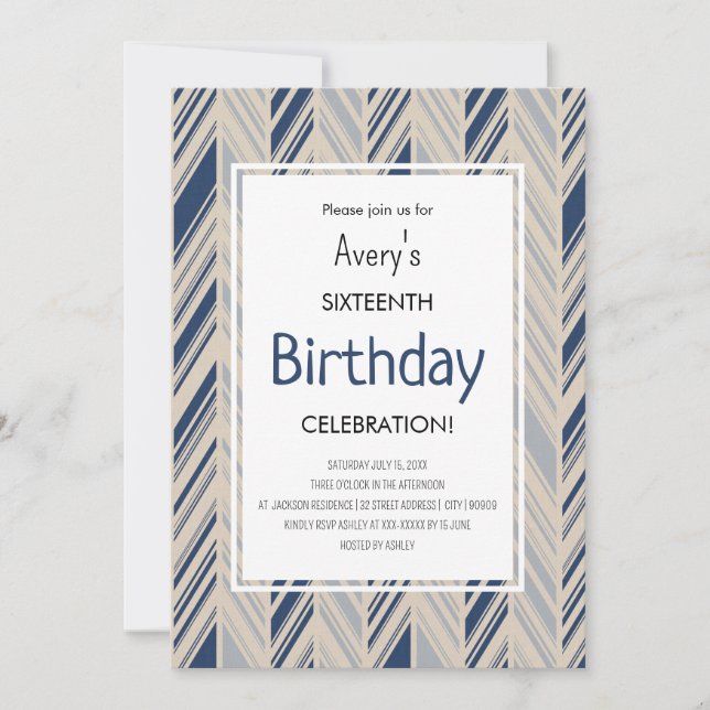 Simple Blue Chevron Birthday Einladung (Vorderseite)