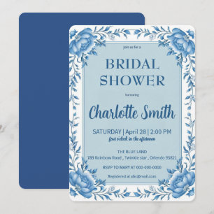 Simple Blue Chinoiserie Blume Brautparty Einladung