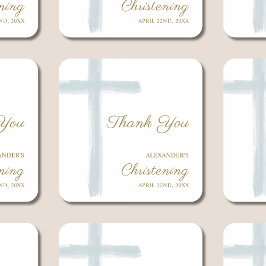 Simple Blue Cross Thank You Christening Baptism Quadratischer Aufkleber