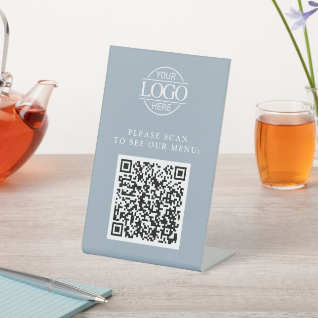 Simple Blue Custom Business Logo QR Code Menu  Sockelschild (In SItu)