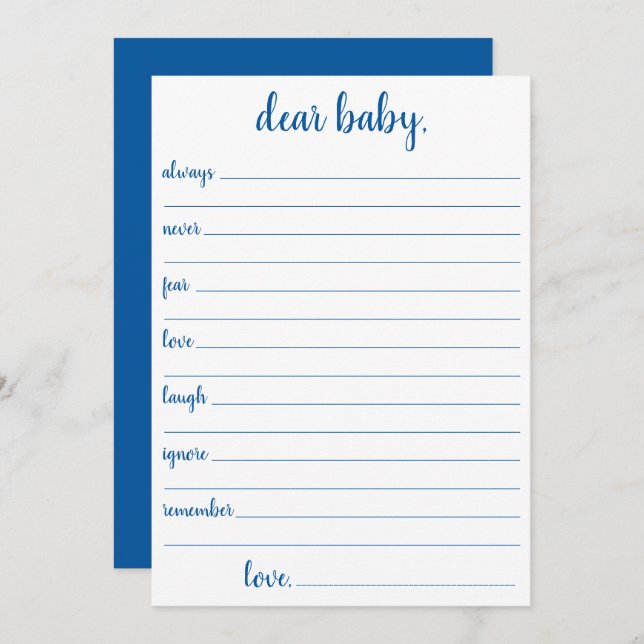 Simple Blue Dear Baby | Cerulean Keepake Card Einladung (Vorne/Hinten)